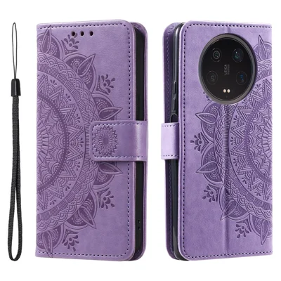 Für Xiaomi 13 Ultra PU-Lederhülle mit geprägtem Mandala-Blumen-Muster, Ständer-Geldbörse, Staubschutz-Handyhülle - Lila