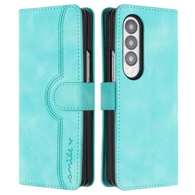 YX003 For Samsung Galaxy Z Fold4 5G PU Leather Wallet Folding Phone Case Imprinted Shockproof Cover - Baby Blue