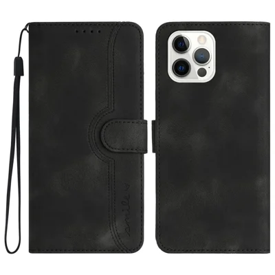 YX003 For iPhone 14 Pro Imprinted Leather Phone Cover Anti-drop Wallet Stand Case - Black