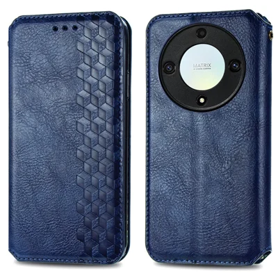 For Honor X40 5G / X9a 5G / Magic5 Lite 5G PU Leather Case Rhombus Imprint Wallet Stand Phone Cover - Blue