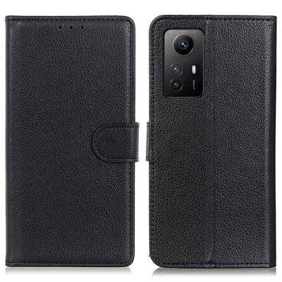 Para Xiaomi Redmi Note 12S 4G Anti-risco Textura Litchi Phone Case PU Leather Stand Wallet Shell - Preto