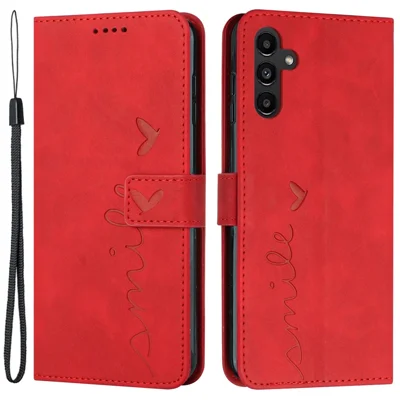 Per Samsung Galaxy M14 5G Skin-touch Feeling Custodia in pelle con supporto Imprinted Heart Wallet Phone Cover - Rosso