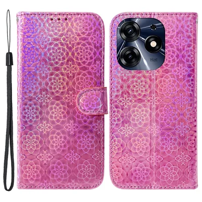 For TECNO Spark 10 Pro PU Leather Wallet Case Dazzling Flower Pattern Stand Protective Phone Cover - Pink