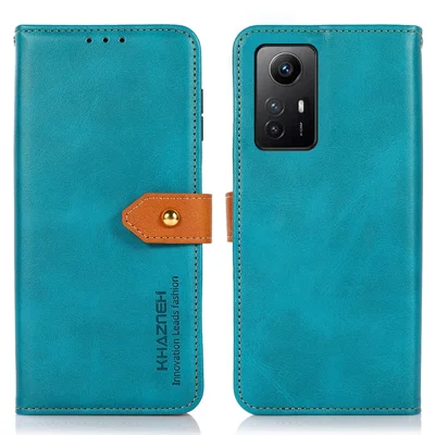KHAZNEH Para Xiaomi Redmi Note 12S 4G Anti-Impressão Digital Capa de Telefone em Couro PU Textura de Couro Cavalo Carteira de Pé - Azul