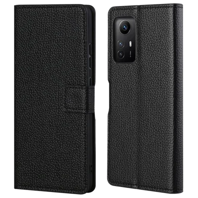 For Xiaomi Redmi Note 12S 4G Litchi Texture Cellphone Cover Phone Wallet Book Stand Phone Case - Black
