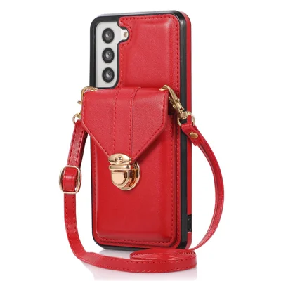 Krasbestendig hoesje voor Samsung Galaxy S22 5G met kaarthouder en standaard PU-leer+TPU telefoonhoes - Rood