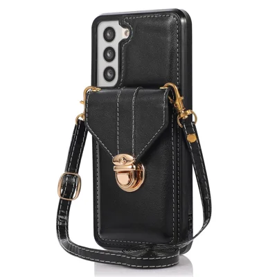 For Samsung Galaxy S21 4G / 5G Card Holder Drop-proof Case Kickstand PU Leather+TPU Phone Cover - Black