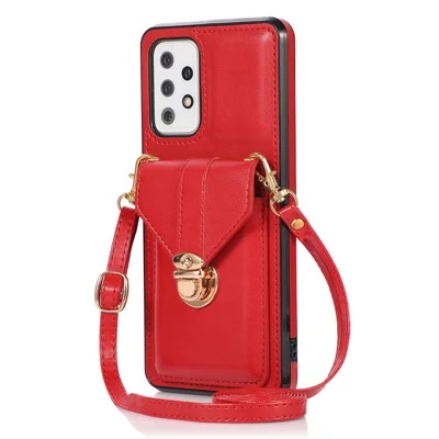 Custodia in PU Leather+TPU per Samsung Galaxy A72 4G / 5G con porta-carte, con supporto - Rosso
