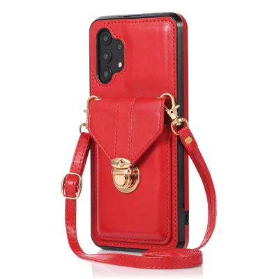 For Samsung Galaxy A32 4G (EU Version) Card Holder Case PU Leather+TPU Phone Cover with Kickstand - Red