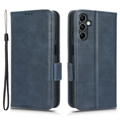 For Samsung Galaxy M54 5G / F54 5G PU Leather Wallet Phone Case Imprinted Triangle Phone Cover with Stand - Blue