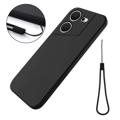 For TECNO Pova 5 4G Solid Color Liquid Silicone Phone Case Soft Lining Protection Cover - Black