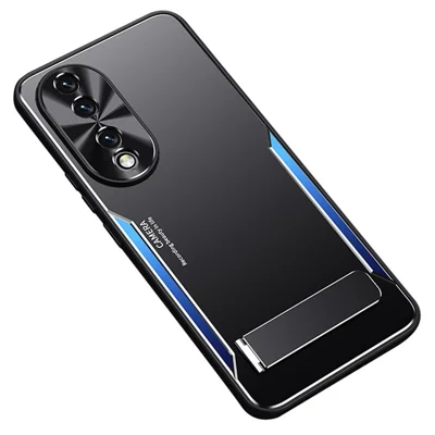For Honor 90 TPU + aluminiumlegering telefonbeskyttelsesdæksel mod fald med støtteben telefon bagdæksel - blå