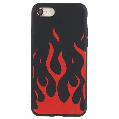 Custodia per iPhone 7 / 8 / SE (2020) / SE (2022) in TPU con Stampa a Motivo, Protezione Antiurto - Nero / Fiamma Rossa