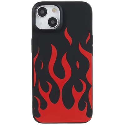 For iPhone 13 6.1 inch Soft TPU Anti-Scratch Case Pattern Printing Phone Back Cover - Black  /  Red Flame