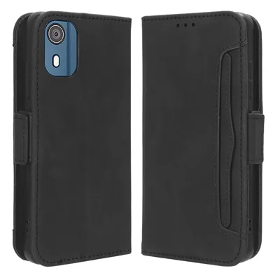 For Nokia C02 Multiple Card Slots PU Leather Phone Case Full Protection Stand Wallet Cover - Black