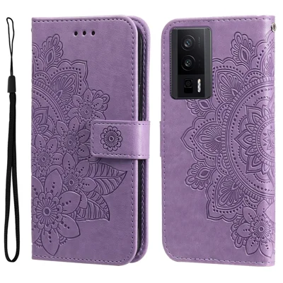 Funda para Xiaomi Poco F5 Pro 5G / Redmi K60 Pro 5G / K60 5G con patrón floral, billetera de cuero PU con soporte para teléfono - Morado