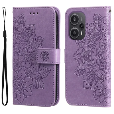 For Xiaomi Redmi Note 12 Turbo / Poco F5 5G Case Floral Pattern PU Leather Wallet Stand Phone Cover - Purple