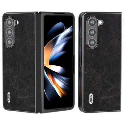 ABEEL For Samsung Galaxy Z Fold5 5G Phone Case Anti-Slip Litchi Texture PU Leather Coated Phone Cover - Black