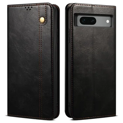 For Google Pixel 7a Waxy Crazy Horse Texture Leather Case Drop Proof Phone Cover with Stand Wallet - Black