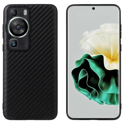 Für Huawei P60 Pro Präzise Ausschnitte Kamera-Schutz PU-Leder beschichtete PC+TPU-Abdeckung Handyhülle - Kohlefaser-Textur