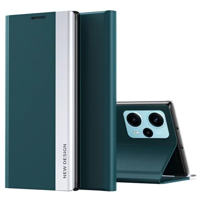 For Xiaomi Poco F5 5G / Redmi Note 12 Turbo PU Leather Flip Cover Electroplating Anti-Scratch Phone Case with Stand - Green