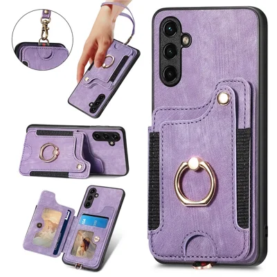 Phone Cover for Samsung Galaxy A54 5G PU Leather Coated PC+TPU RFID Blocking Card Slots Case with Kickstand - Purple