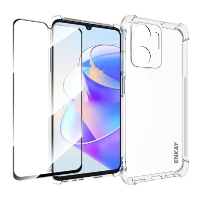 ENKAY HAT PRINCE For Honor X7a 4G Anti-drop Phone Case Clear TPU Cover with High Aluminium-silicon Glass Screen Film