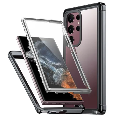For Samsung Galaxy S23 Ultra Shockproof Phone Cover PC + TPU Clear Case with PET Screen Protector