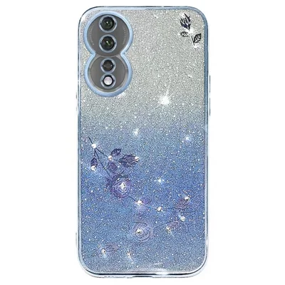 KADEM telefonbeskyttelse til Honor 90, Blomster strass farveovergang glitrende TPU beskyttelsesdæksel - Blå