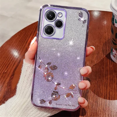 KADEM For Xiaomi Poco X5 Pro 5G / Redmi Note 12 Pro Speed 5G TPU Case Gradient Glitter Flower Rhinestone Phone Cover - Purple