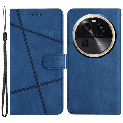 For Oppo Find X6 Wallet Leather Phone Case Crazy Horse Texture Imprinted Lines Stand Cover - Blue