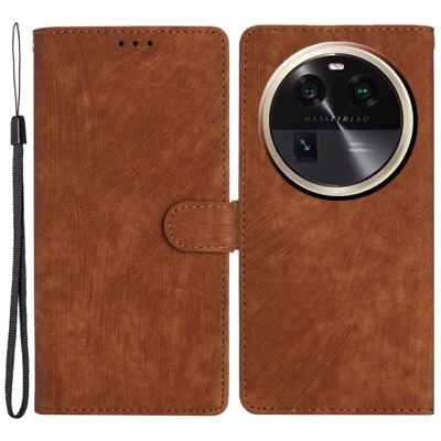 PU Leather Phone Case for Oppo Find X6 , Shockproof Skin-touch Wallet Stand Cover - Brown