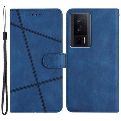 Capa de Suporte para Xiaomi Redmi K60 5G / K60 Pro 5G / Poco F5 Pro 5G Capa de Telefone de Couro Carteira Textura de Cavalo Louco Linhas Impressas Shell - Azul