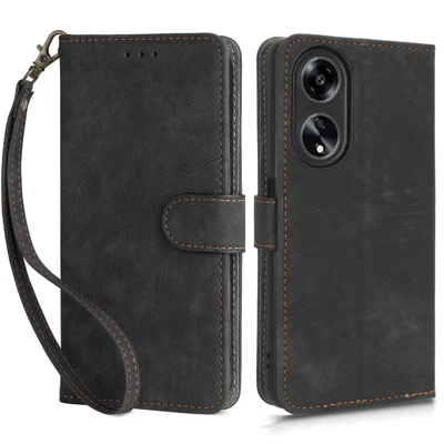 For Oppo A98 5G / F23 5G / A1 5G PU Leather Stand Case RFID Blocking Phone Wallet Cover with Strap - Black
