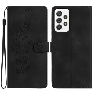 Voor Samsung Galaxy A32 4G (EU-versie) Leren Telefoonhoesje met Bloemenprint Staande Hoes met Portemonnee - Zwart