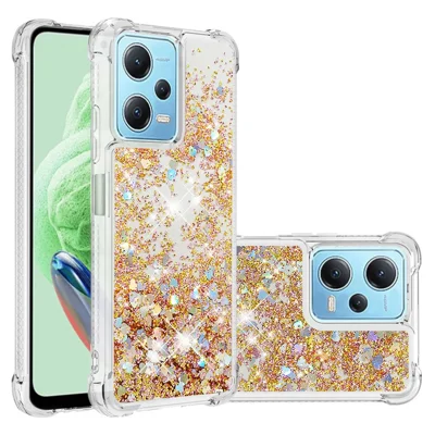 For Xiaomi Redmi Note 12 4G TPU Case Glitter Quicksand Shockproof Phone Back Cover - Gold / Hearts