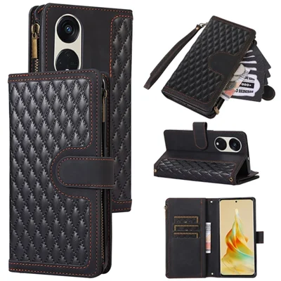 For Oppo Reno8 T 5G / A1 Pro 5G Zipper Pocket Leather Drop-proof Shell 9 Card Slots Wallet Stand Phone Case - Black