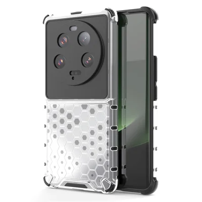 For Xiaomi 13 Ultra Anti-Scratch Honeycomb Texture Phone Case TPU+PC Anti-drop Smartphone Cover - Grey