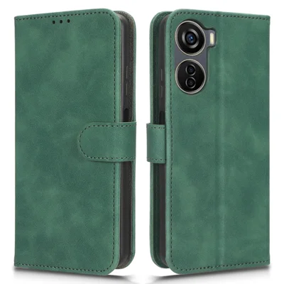 For ZTE Axon 40 Lite Skin-touch PU Leather Cover Wallet Flip Magnetic Closure Stand Cell Phone Case - Green