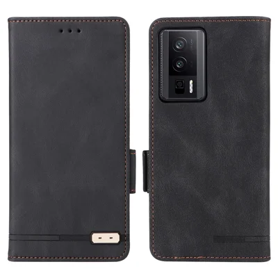Para Xiaomi Poco F5 Pro 5G / Redmi K60 Pro 5G / K60 5G Funda de teléfono a prueba de golpes Decoración de hardware Soporte Cartera Funda de piel sintética - Negro