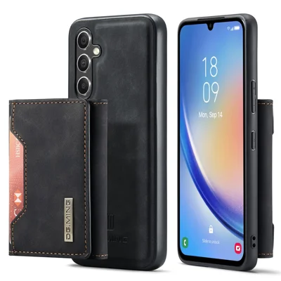DG.MING M2 Series Detachable Wallet Cover for Samsung Galaxy A14 4G / 5G , PU Leather Coated PC+TPU Kickstand Phone Case - Black