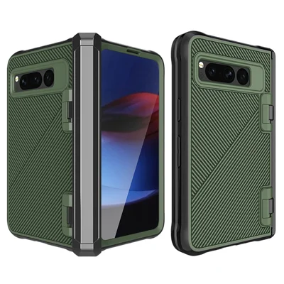 For Google Pixel Fold PC+TPU Non-Slip Phone Case Hinge Protection Shockproof Cover with Tempered Glass Film - Green