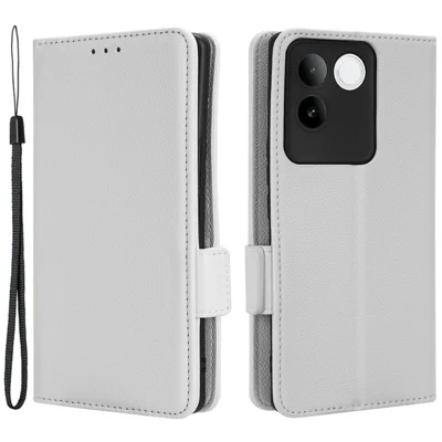 Phone Leather Case for vivo S17e 5G , Litchi Texture Wallet Stand Folio Flip Cell Phone Cover - White