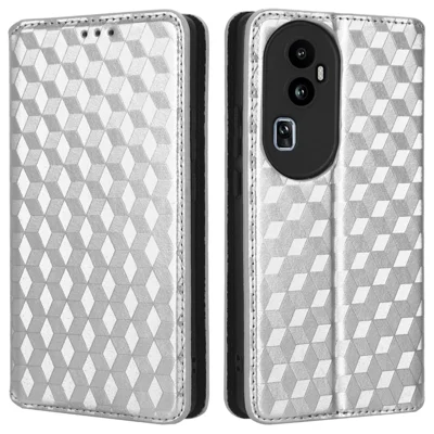 Für Oppo Reno10 Pro+ 5G PU-Leder Faltbares Ständer-Gehäuse Stoßfestes Rhombus-geprägtes Handyhülle - Silber