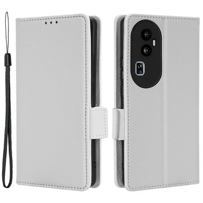 Capa de Couro para Oppo Reno10 Pro+ 5G, Suporte para Carteira Anti-queda, Textura de Litchi, Capa de Telefone Celular - Branca