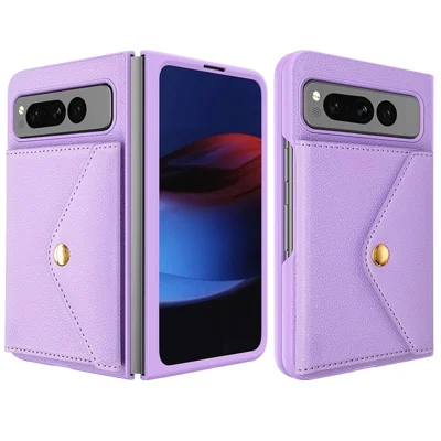 For Google Pixel Fold PU Leather PC Protective Cover Litchi Texture Card Slot Phone Case - Purple