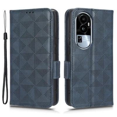For Oppo Reno10 Pro+ 5G PU Leather Wallet Phone Case Imprinted Triangle Anti-drop Stand Cover - Blue