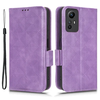 For Xiaomi Redmi Note 12S 4G PU Leather Wallet Phone Case Imprinted Triangle Folding Stand Cover - Purple