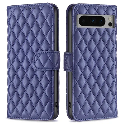BINFEN COLOR BF Style-14 for Google Pixel 8 Pro Imprinted PU Leather Anti-drop Phone Case Wallet Stand Cover - Blue