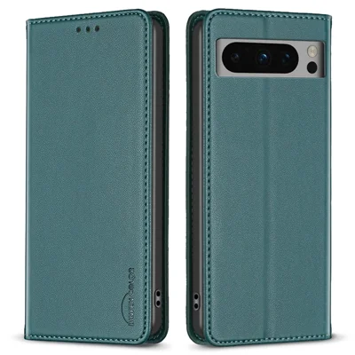 BINFEN COLOR BF18 Protective Case for Google Pixel 8 Pro Phone Case Leather Flip Cover with Card Holder - Green